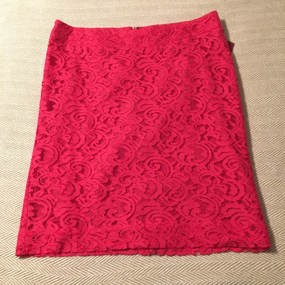 Bright pink lace pencil skirt